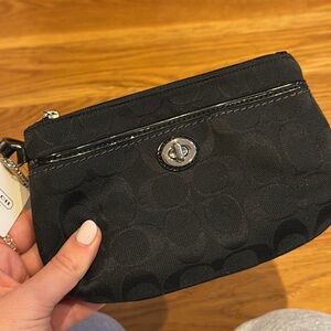 NWT Coach Black Wristlet with Silver Hardware